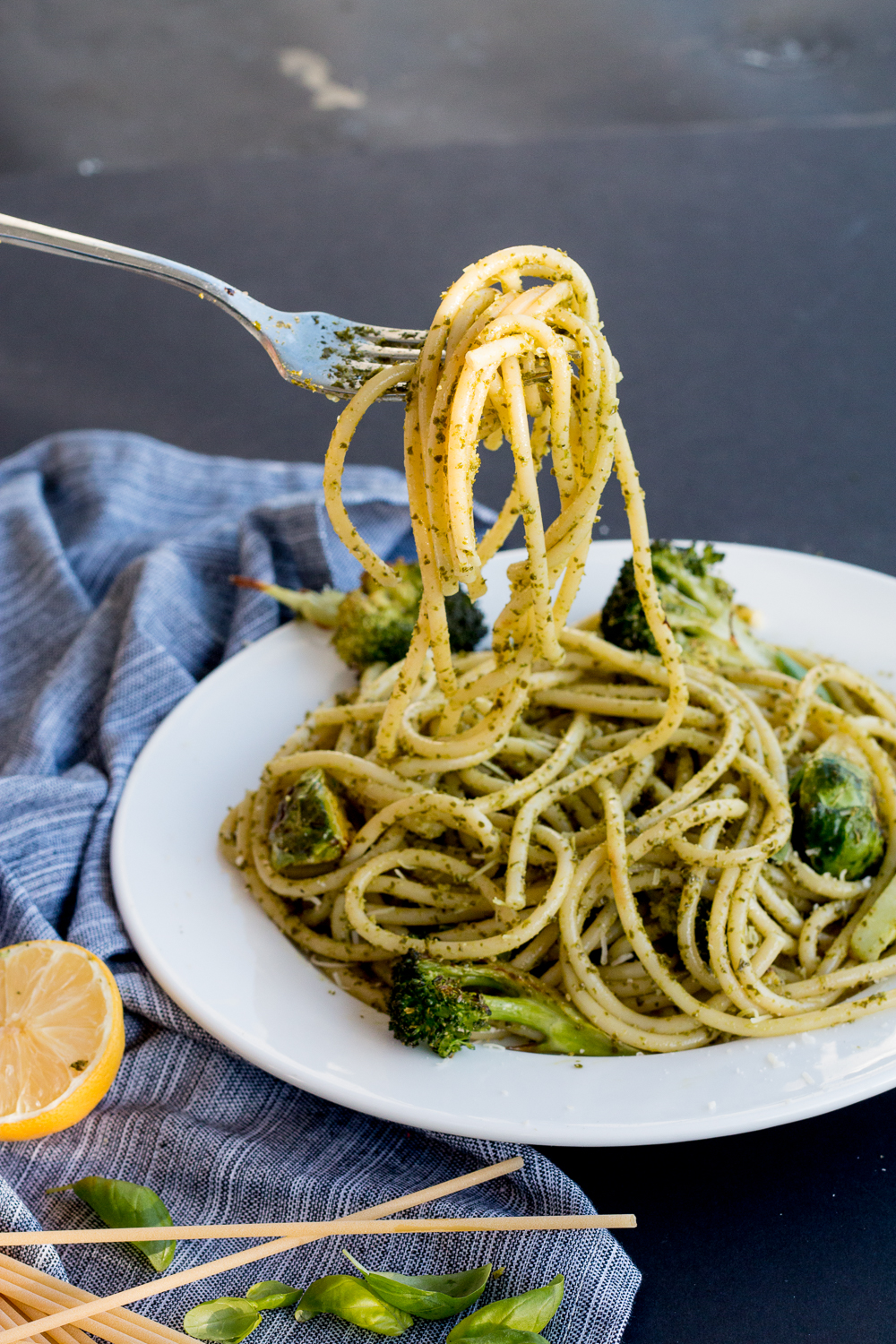 Green Kale & Walnut Pesto Pasta with Roasted Broccoli - The Brick Kitchen