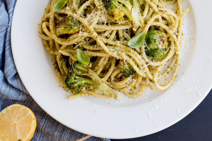 Green Kale & Walnut Pesto Pasta with Roasted Broccoli - The Brick Kitchen