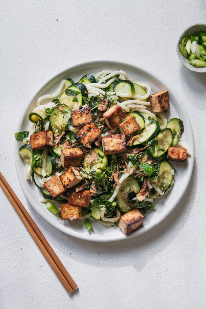 Zucchini ginger udon noodles with maple tofu | The Brick Kitchen