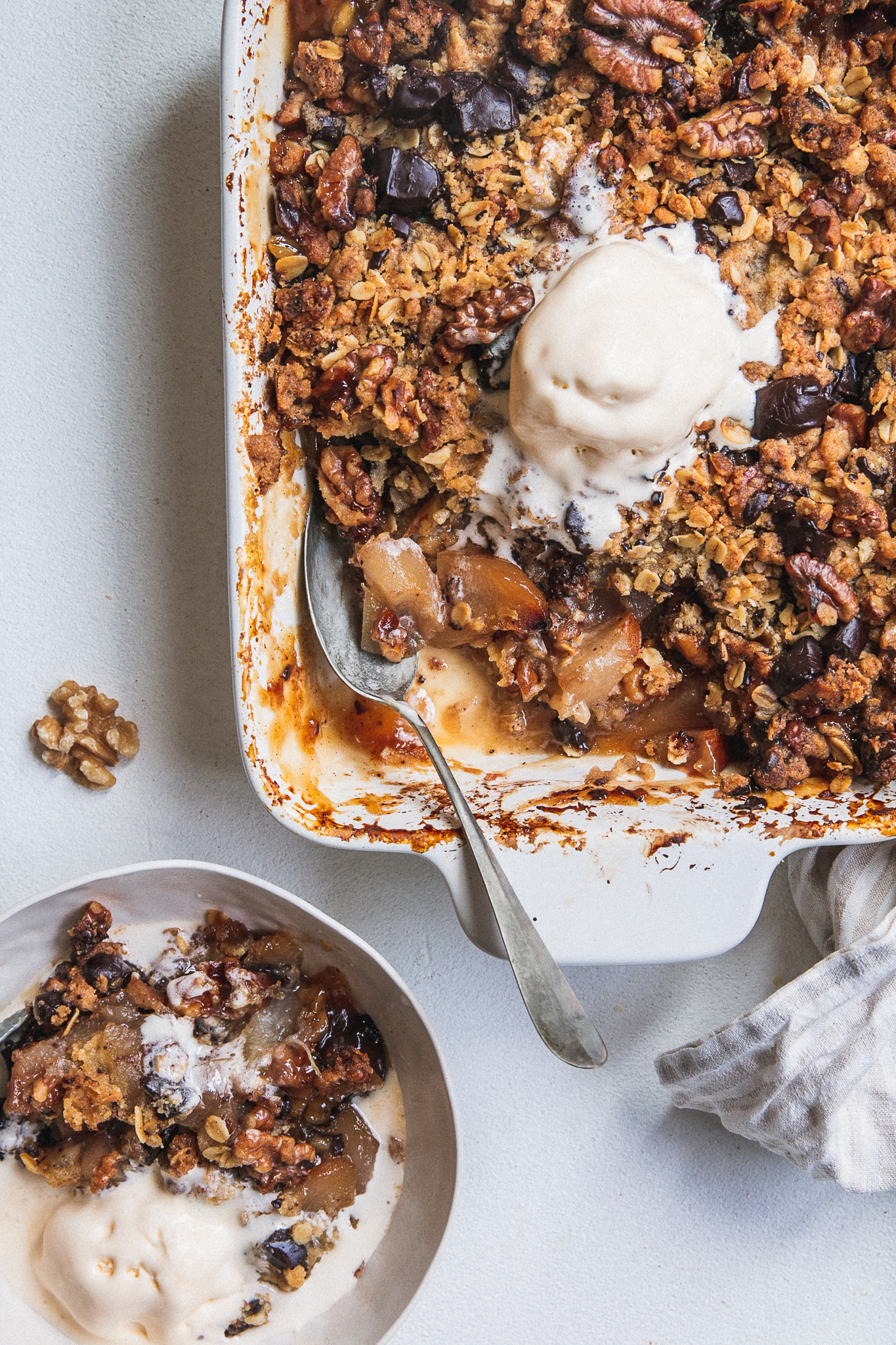 Pear, Dark Chocolate & Walnut Crumble - The Brick Kitchen